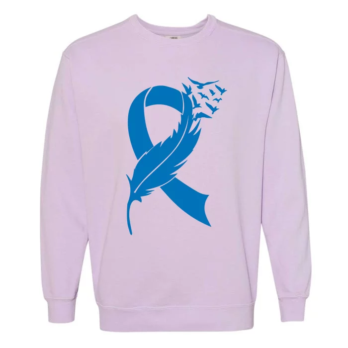 Feather Blue Ribbon Colon Cancer Garment-Dyed Sweatshirt