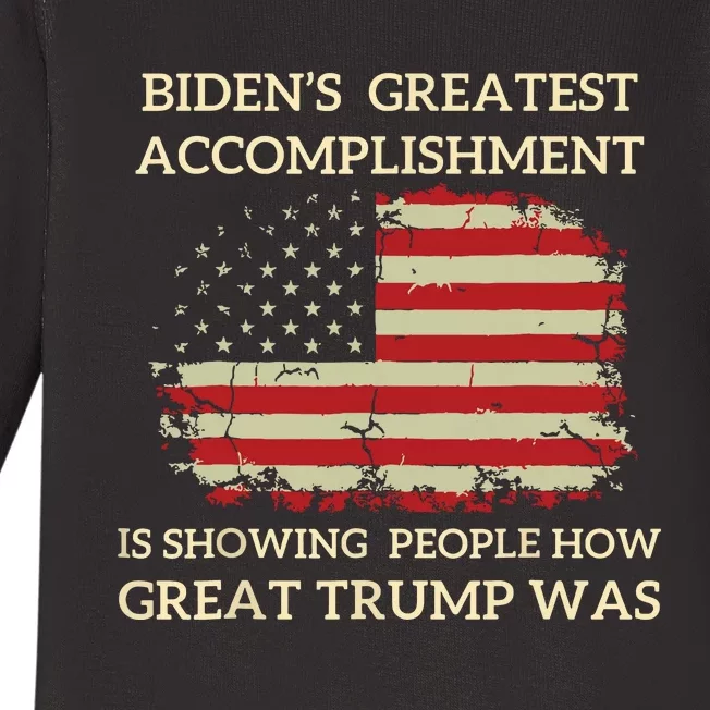 Funny Biden Retro Bidens Greatest Accomplishment Baby Long Sleeve Bodysuit