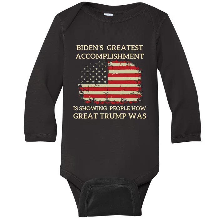 Funny Biden Retro Bidens Greatest Accomplishment Baby Long Sleeve Bodysuit