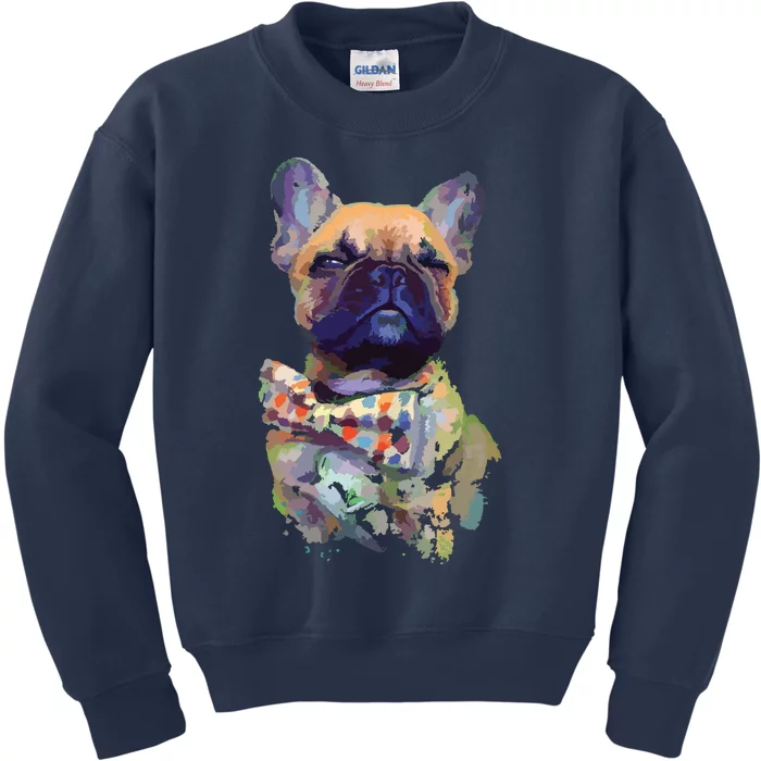 French Bulldog Realistic Print Artistic French Bulldog Kids Sweatshirt