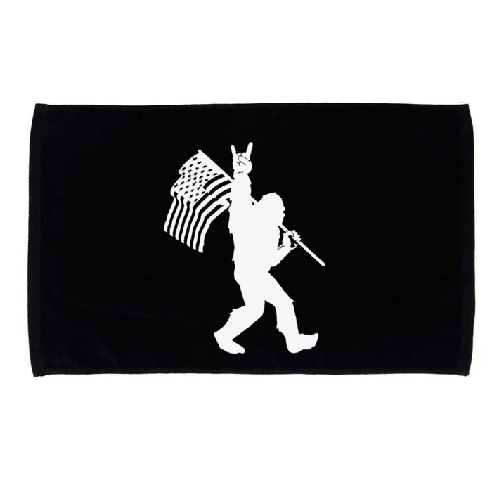 Funny Bigfoot Rock and Roll US Flag for Sasquatch Believers Microfiber Hand Towel