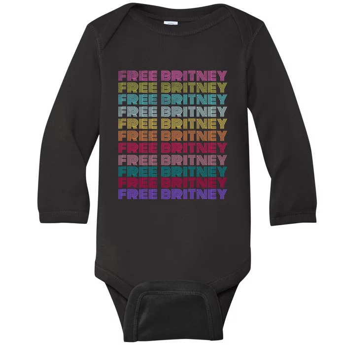 Free Britney Retro Rainbow Vintage Distressed Baby Long Sleeve Bodysuit