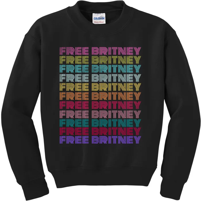 Free Britney Retro Rainbow Vintage Distressed Kids Sweatshirt