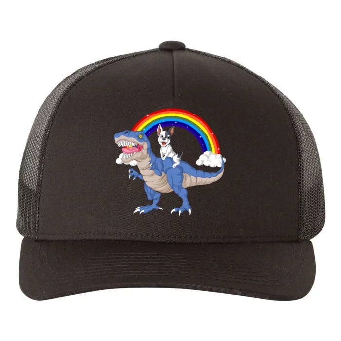 French Bulldog Riding Dinosaur Yupoong Adult 5-Panel Trucker Hat