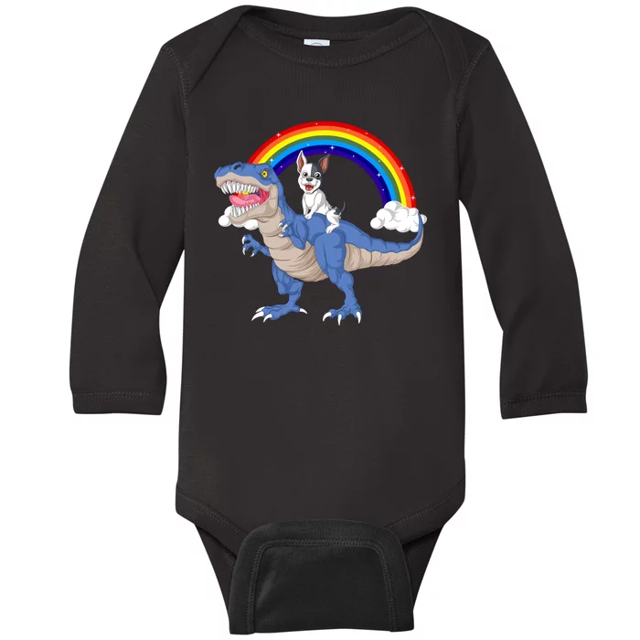 French Bulldog Riding Dinosaur Baby Long Sleeve Bodysuit