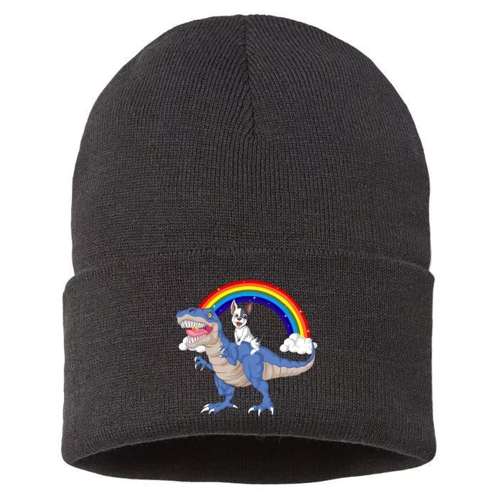 French Bulldog Riding Dinosaur Sustainable Knit Beanie