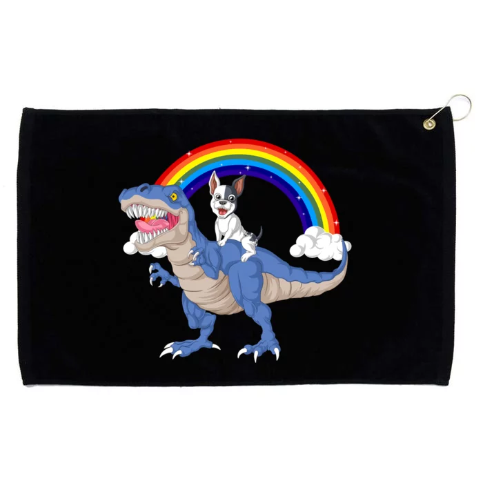 French Bulldog Riding Dinosaur Grommeted Golf Towel