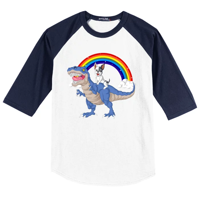 French Bulldog Riding Dinosaur Baseball Sleeve Shirt