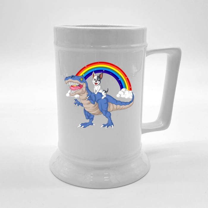 French Bulldog Riding Dinosaur Front & Back Beer Stein