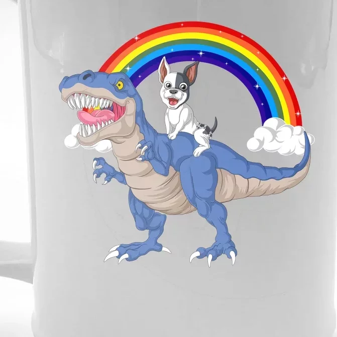 French Bulldog Riding Dinosaur Front & Back Beer Stein