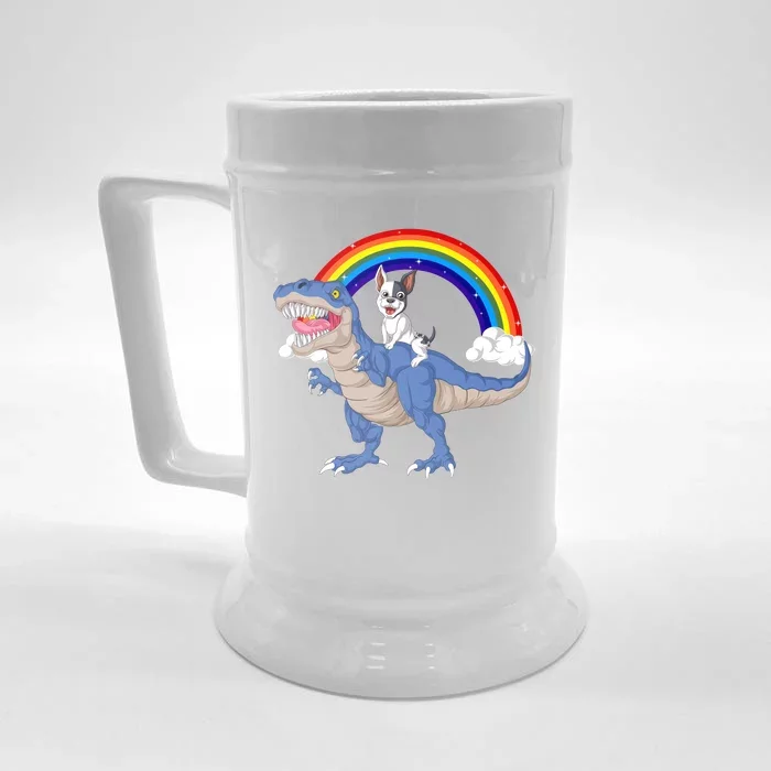 French Bulldog Riding Dinosaur Front & Back Beer Stein