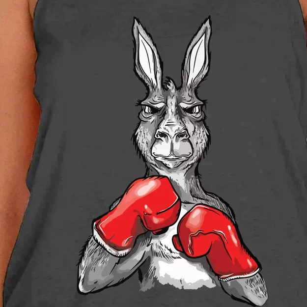 Funny Boxing Roger Humor Sport Kangaroo Women's Knotted Racerback Tank