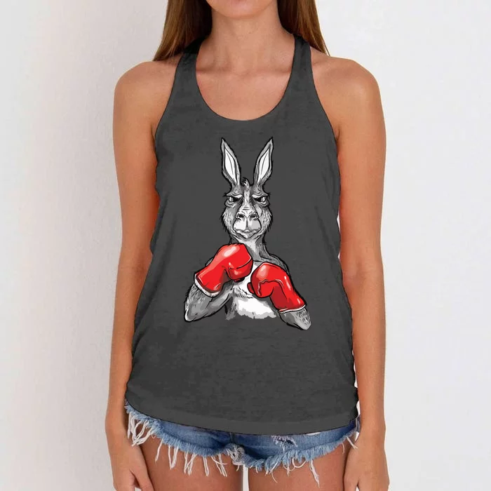 Funny Boxing Roger Humor Sport Kangaroo Women's Knotted Racerback Tank