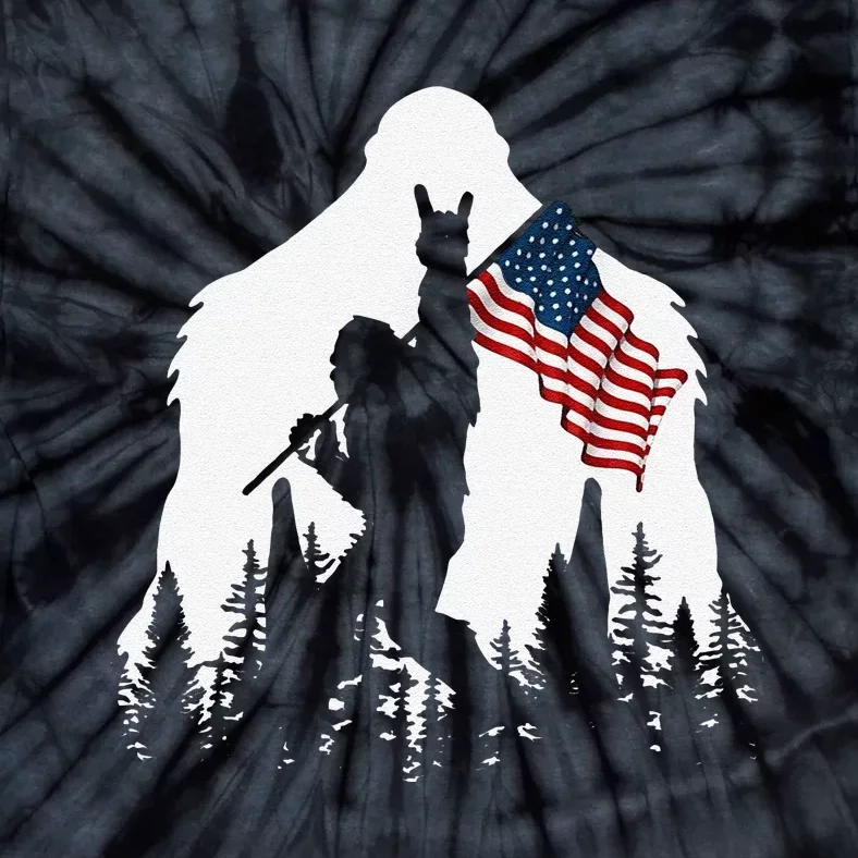 Funny Bigfoot Rock On Hold American Flag Sasquatch Believers Tie-Dye T-Shirt