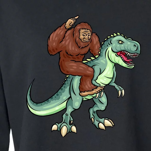 Funny Bigfoot Riding T Rex Funny Bigfoot Dinosaur Cropped Pullover Crew