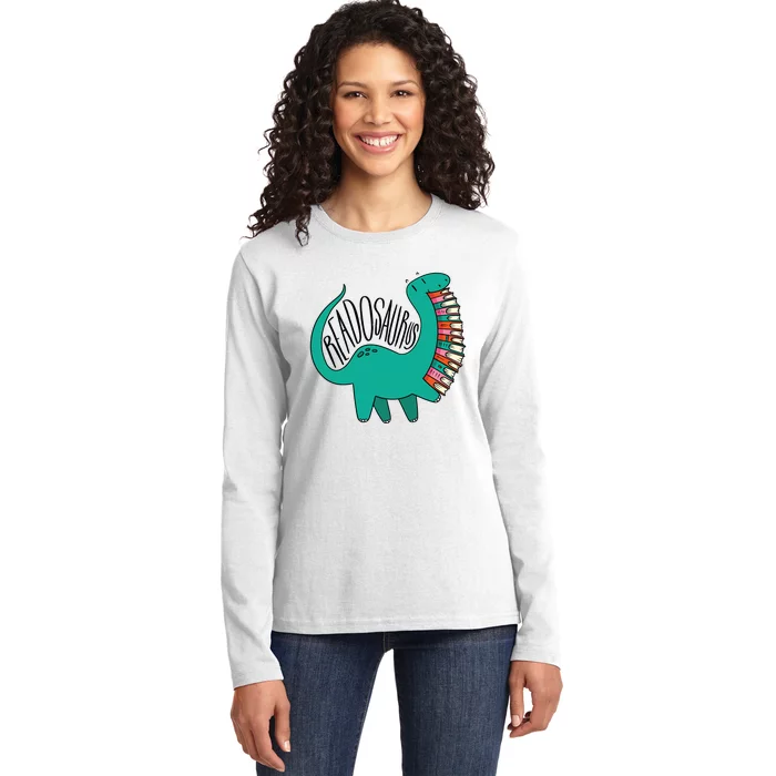 Funny Book Readosaurus Dinosaur Books Library Reading Lovers Ladies Long Sleeve Shirt