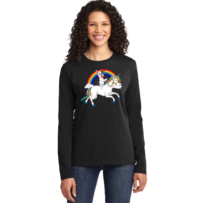 French Bulldog Riding Unicorn Ladies Long Sleeve Shirt