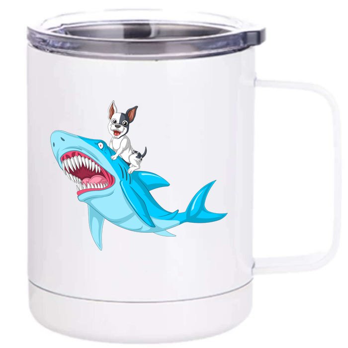 French Bulldog Riding Shark Front & Back 12oz Stainless Steel Tumbler Cup