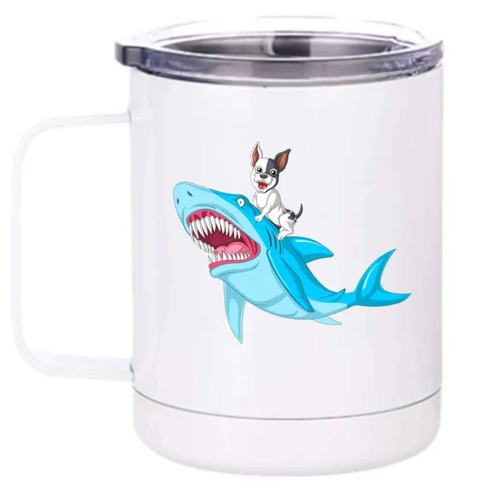 French Bulldog Riding Shark Front & Back 12oz Stainless Steel Tumbler Cup