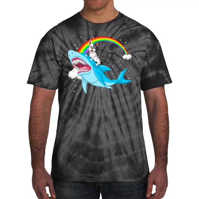 French Bulldog Riding Shark Tie-Dye T-Shirt