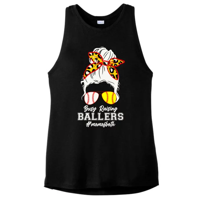 Funny Busy Raising Ballers #Mom Of Both Ladies Tri-Blend Wicking Tank