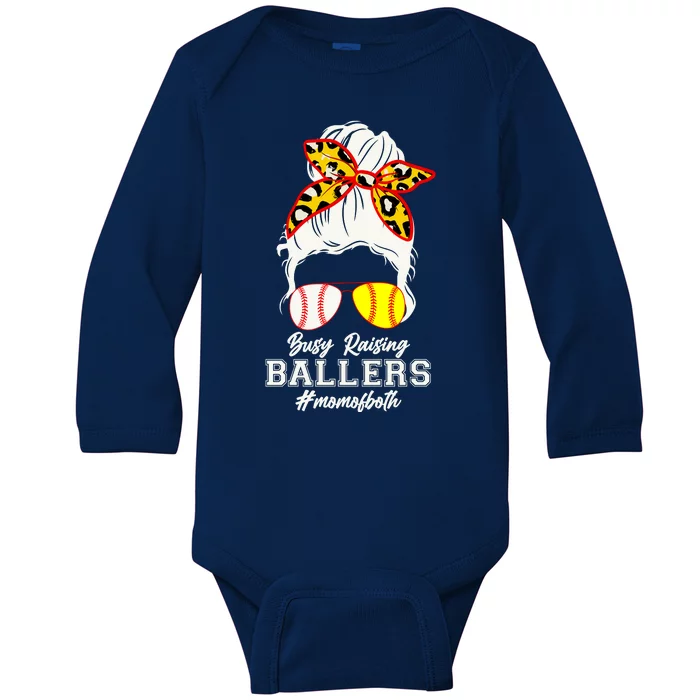 Funny Busy Raising Ballers #Mom Of Both Baby Long Sleeve Bodysuit