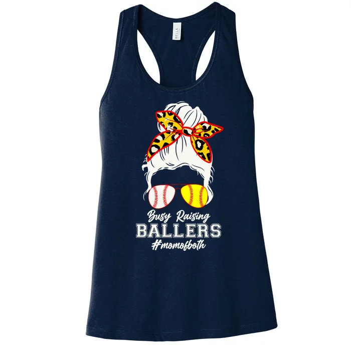 Funny Busy Raising Ballers #Mom Of Both Women's Racerback Tank