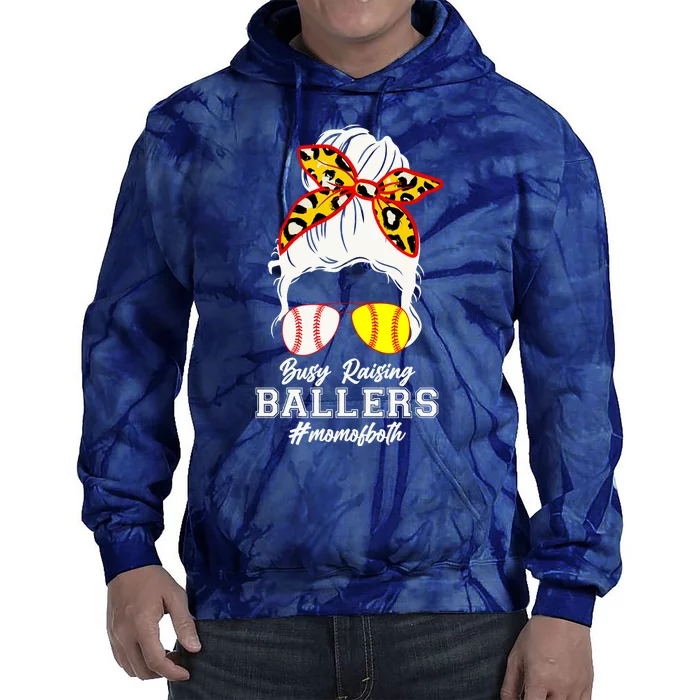 Funny Busy Raising Ballers #Mom Of Both Tie Dye Hoodie