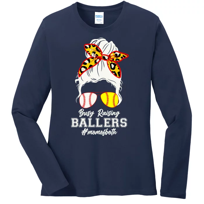 Funny Busy Raising Ballers #Mom Of Both Ladies Long Sleeve Shirt