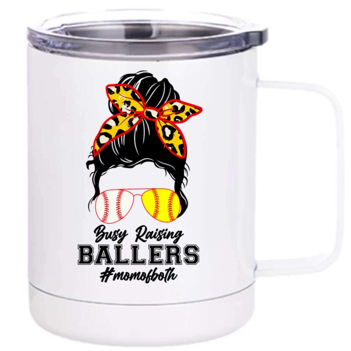 Funny Busy Raising Ballers #Mom Of Both Front & Back 12oz Stainless Steel Tumbler Cup