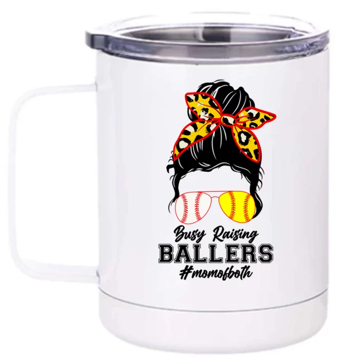 Funny Busy Raising Ballers #Mom Of Both Front & Back 12oz Stainless Steel Tumbler Cup