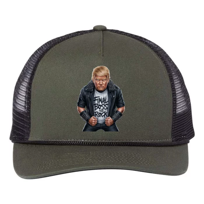 Final Boss Rock Music Wanted Donald Trump 2024 45 47 Electio Meaningful Gift Retro Rope Trucker Hat Cap