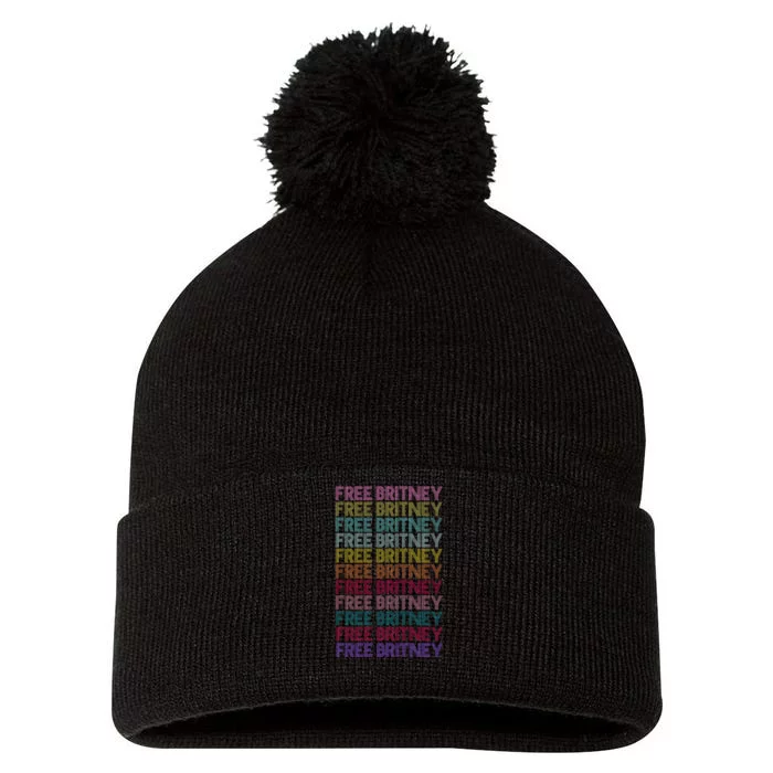 Free Britney Retro Rainbow Vintage Distressed Pom Pom 12in Knit Beanie