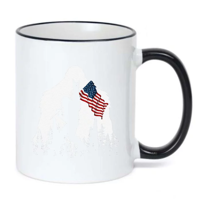 Funny Bigfoot Rock On Hold American Flag Sasquatch Believers Black Color Changing Mug