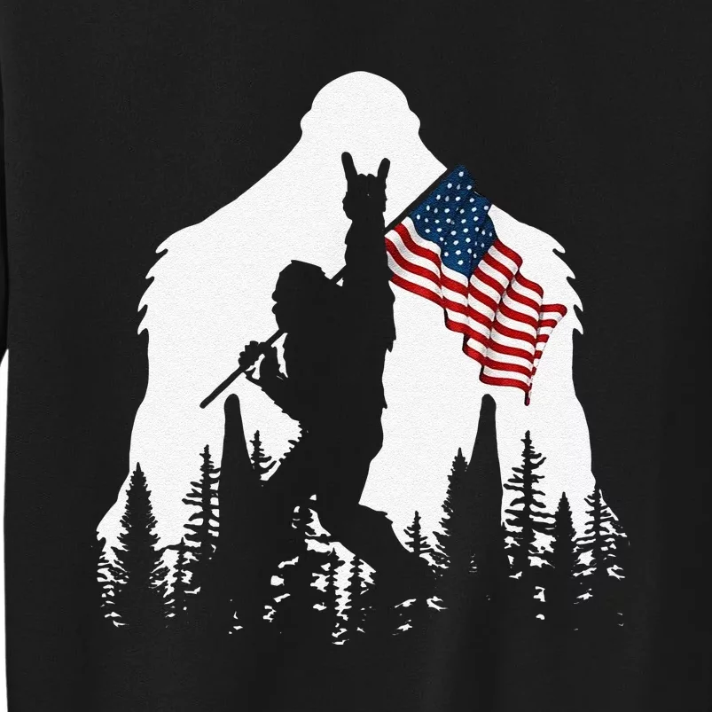 Funny Bigfoot Rock On Hold American Flag Sasquatch Believers Sweatshirt