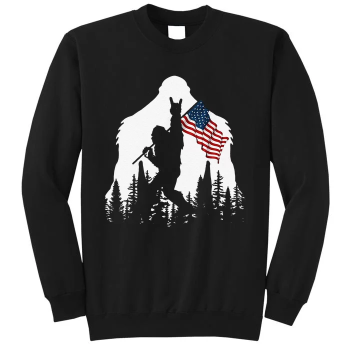 Funny Bigfoot Rock On Hold American Flag Sasquatch Believers Sweatshirt