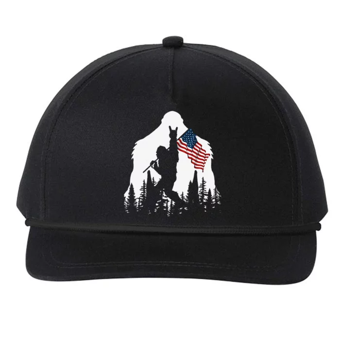 Funny Bigfoot Rock On Hold American Flag Sasquatch Believers Snapback Five-Panel Rope Hat