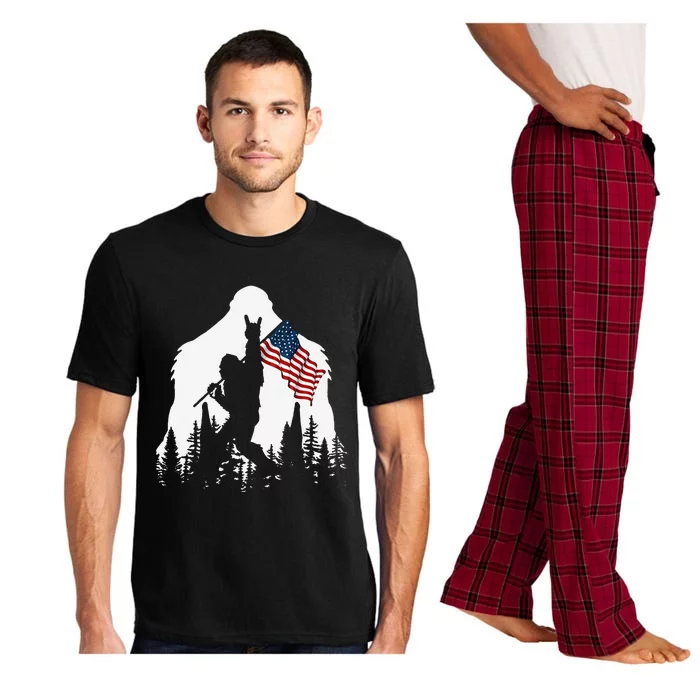 Funny Bigfoot Rock On Hold American Flag Sasquatch Believers Pajama Set