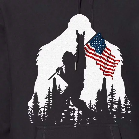 Funny Bigfoot Rock On Hold American Flag Sasquatch Believers Premium Hoodie