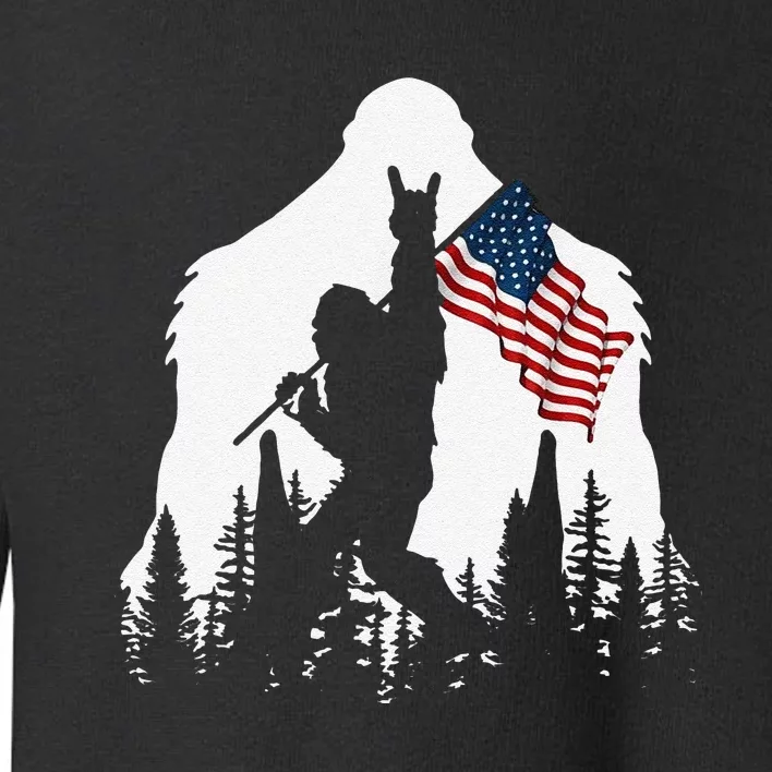 Funny Bigfoot Rock On Hold American Flag Sasquatch Believers Toddler Sweatshirt