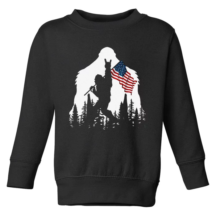 Funny Bigfoot Rock On Hold American Flag Sasquatch Believers Toddler Sweatshirt