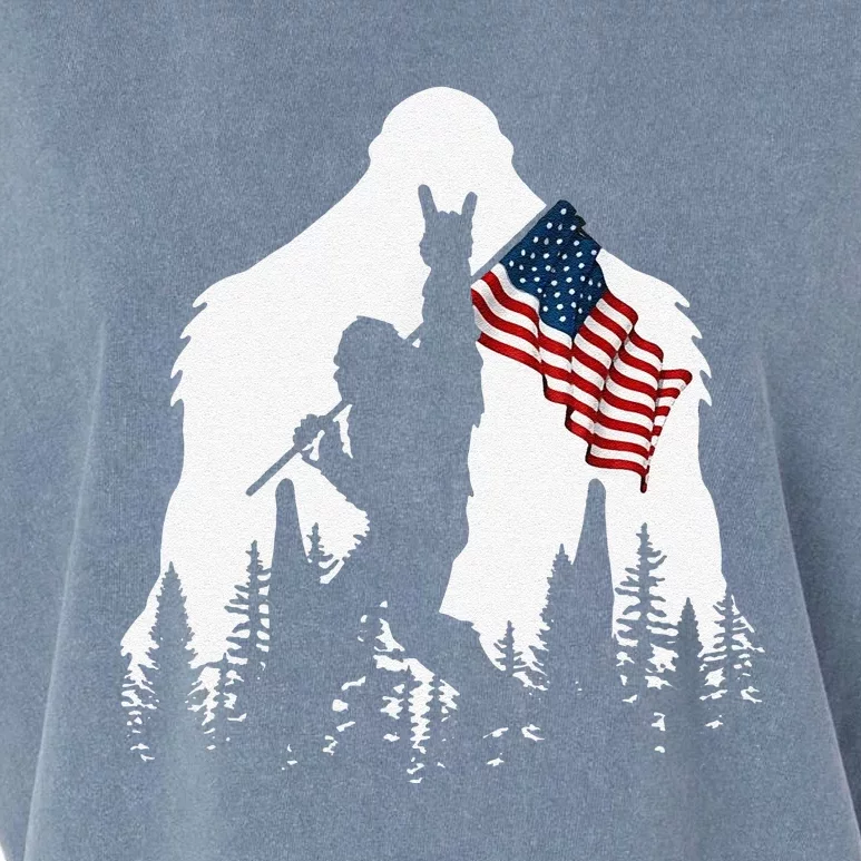 Funny Bigfoot Rock On Hold American Flag Sasquatch Believers Garment-Dyed Women's Muscle Tee