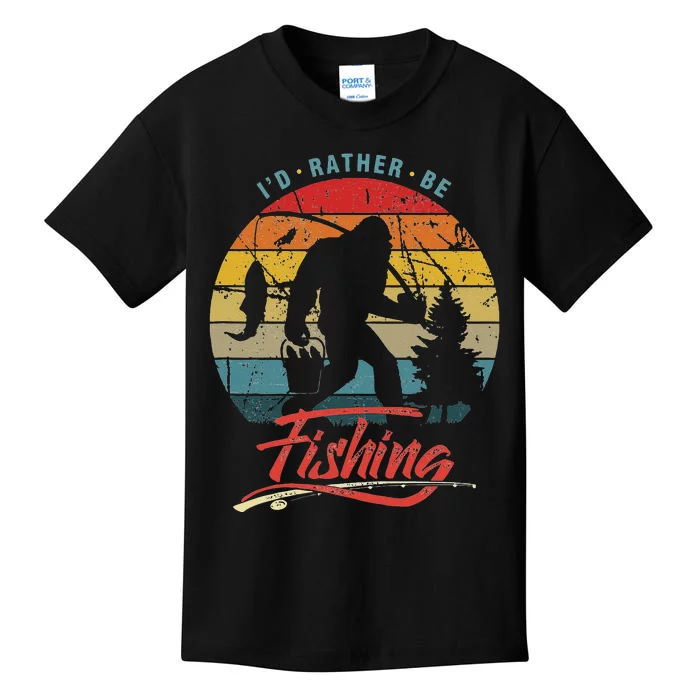 Funny Bigfoot Sasquatch Id Rather Be Fishing Kids T-Shirt