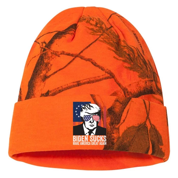 Funny Biden Sucks Make Merica Great Again President Trump Gift Kati - 12in Camo Beanie