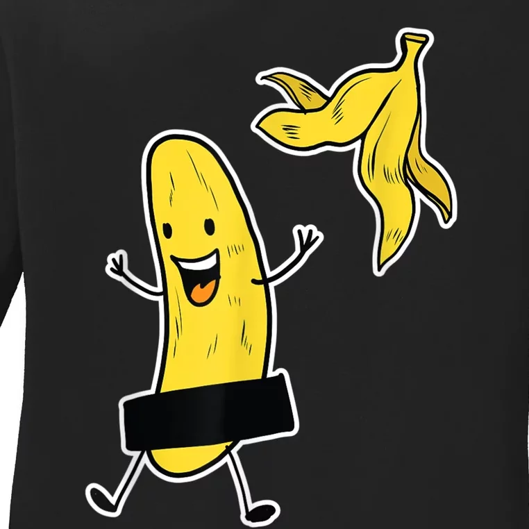 Funny Banana Striptease Cartoon Party Sweet Fun Outfit Ladies Long Sleeve Shirt