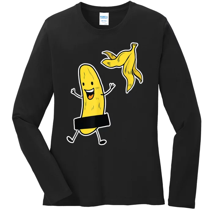 Funny Banana Striptease Cartoon Party Sweet Fun Outfit Ladies Long Sleeve Shirt