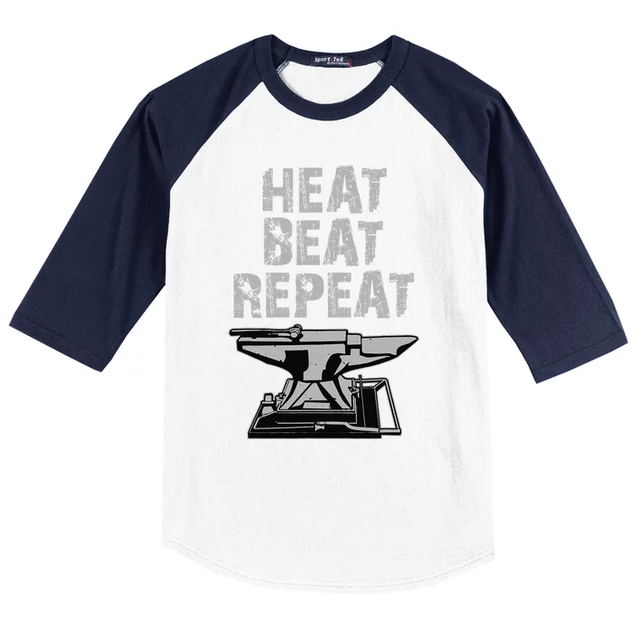 Funny Black Smithing Gift Heat Beat Repeat Baseball Sleeve Shirt