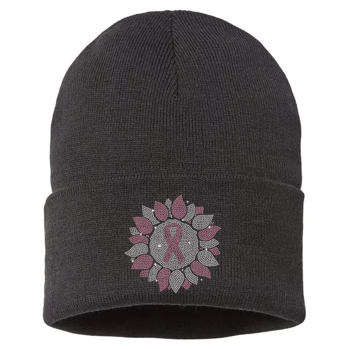 Funny Bling Sunflower Ribbon Breast Cancer Awareness Sustainable Knit Beanie