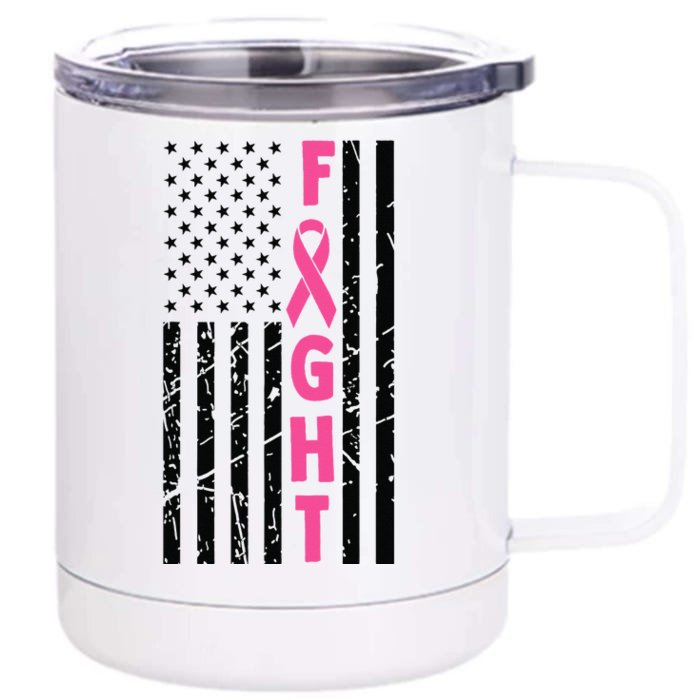 Fight Breast Survivor American Flag Breast Cancer Awareness Front & Back 12oz Stainless Steel Tumbler Cup