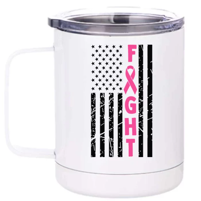 Fight Breast Survivor American Flag Breast Cancer Awareness Front & Back 12oz Stainless Steel Tumbler Cup